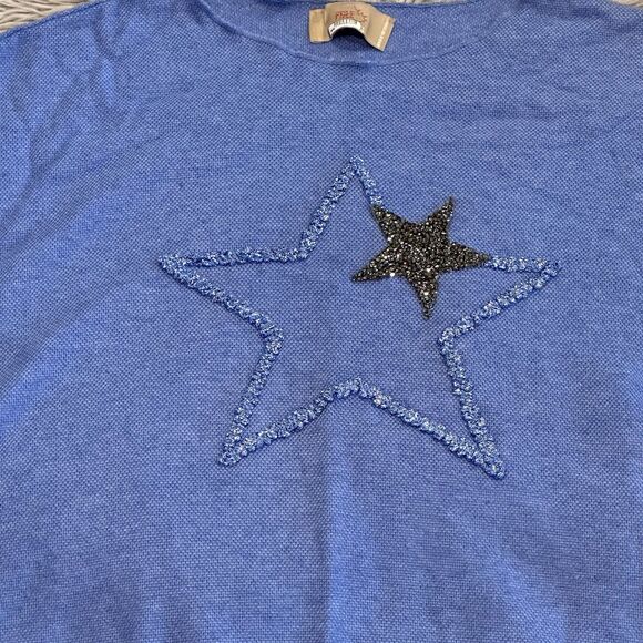Free For Humanity Sweater Size 6 Viscose Blue Stars Quarter Sleeves Italy - Picture 2 of 5